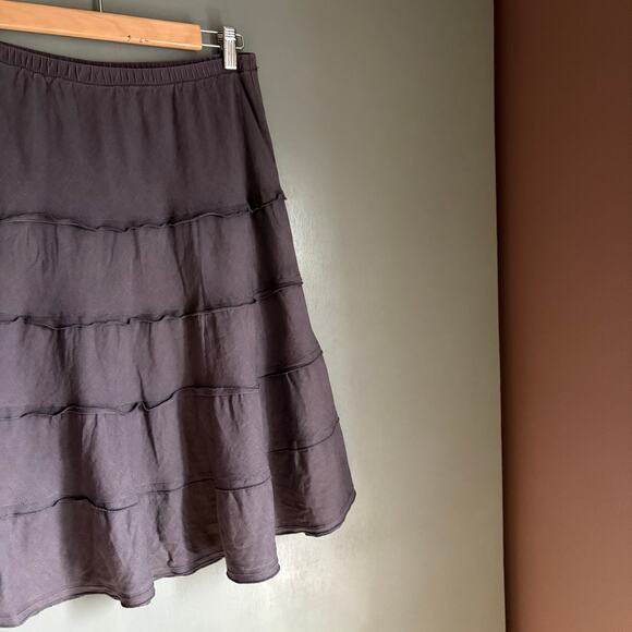 SOFT SURROUNDINGS Women's Med Purple Tiered Knee Midi Skirt Boho Hippie Linen - Picture 2 of 7